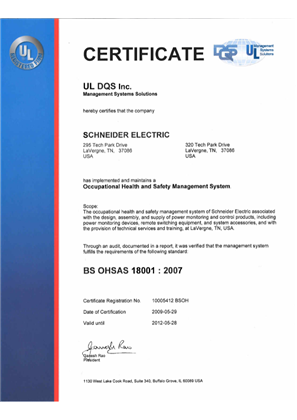 BS OHSAS 18001 - 2007 compliance for the LaVergne USA location